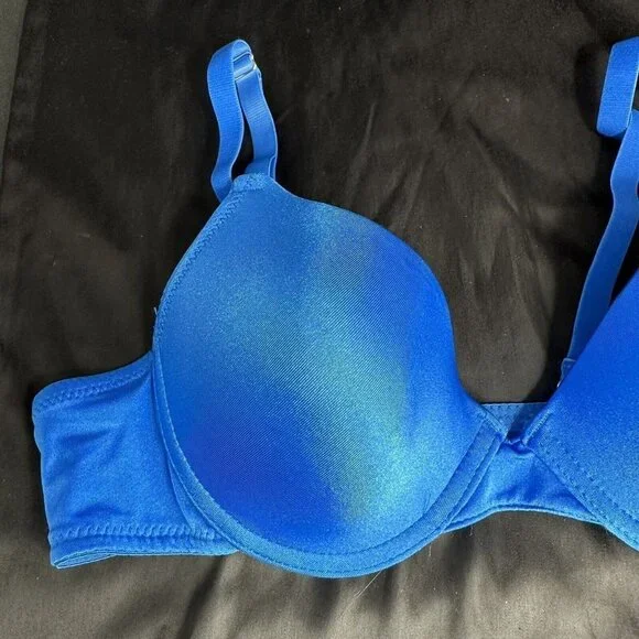 Mopas Intimates Blue Bra Rhinestone Straps Adjustable Straps Underwire - Picture 3 of 9